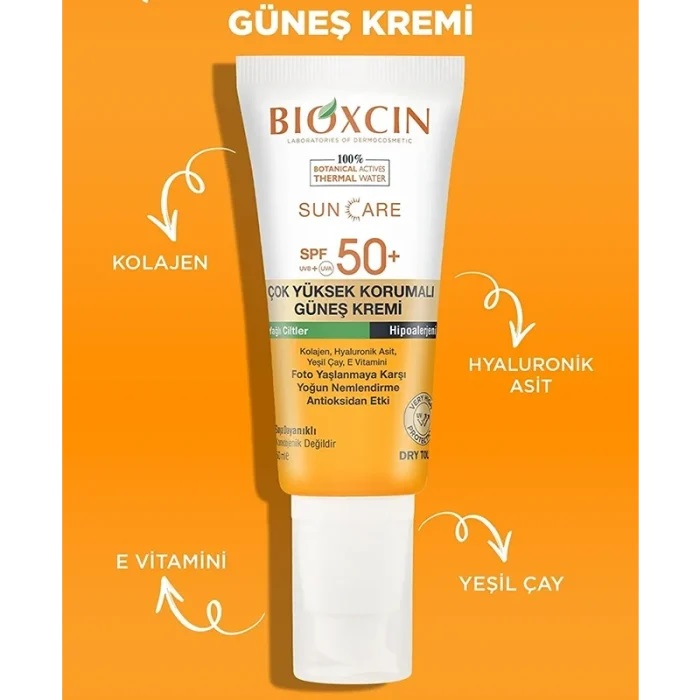 کرم ضد آفتاب بی رنگ بیوکسین +SPF50 مناسب پوست چرب 50 میل