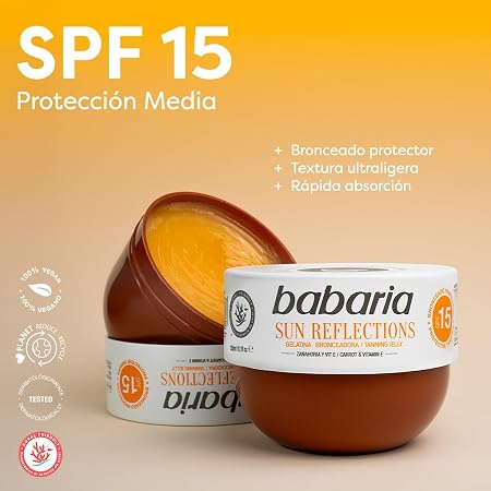 ژل برنزه کننده باباریا مدل هویج و ویتامین ای  SPF15 حجم 300 میل