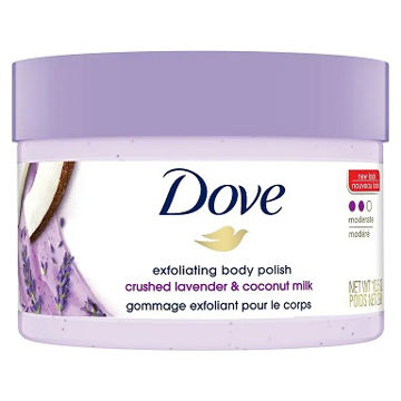 اسکراب پوست لایه بردار داو Dove مدل Crushed Lavender And Coconut حاوی عصاره لوندر و شیر نارگیل وزن 298 گرم