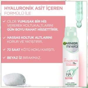 اسپری ضد تعریق و ضد لک زنانه 48 ساعته گارنیر مدل هیالورونیک 150میل Hyaluronik bakim